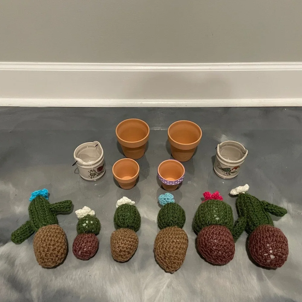 Handmade Crochet Cactus Succulent Set of 6 Potted Yarn Plants Decor‎ Multi Color